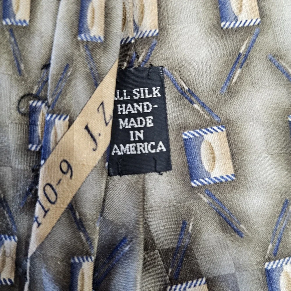 J.Z. Richards Nordstrom Mens Silk Tie Extra Long 63 Tan Blue Geometric USA